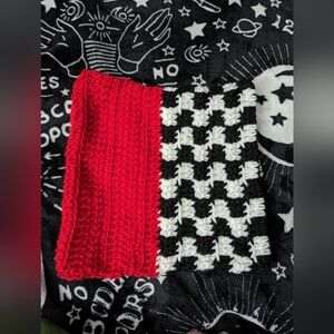 Checkerboard split color crochet cat ear beanie